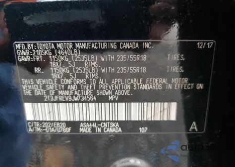 2018 Toyota Rav4 Se из США, поврежденный, VIN 2T3JFREV9JW734564